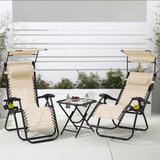 Neo Zero Gravity Chairs and Side Table Set – Folding, Reclining, Beige