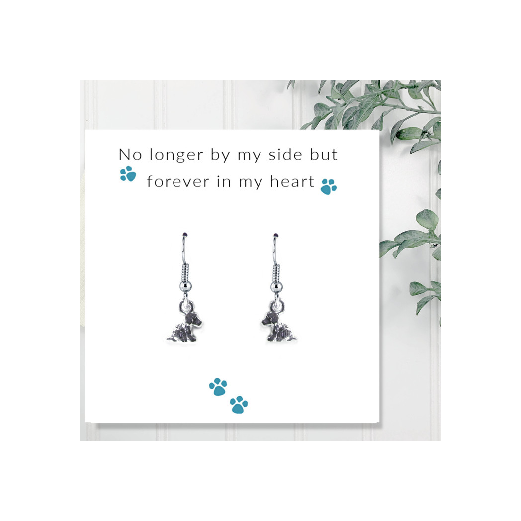 Aye Do Gifts Puppy Dog Memorial Earrings on Message Card – Silver Plated Pet Loss Gift in Black Gift Box