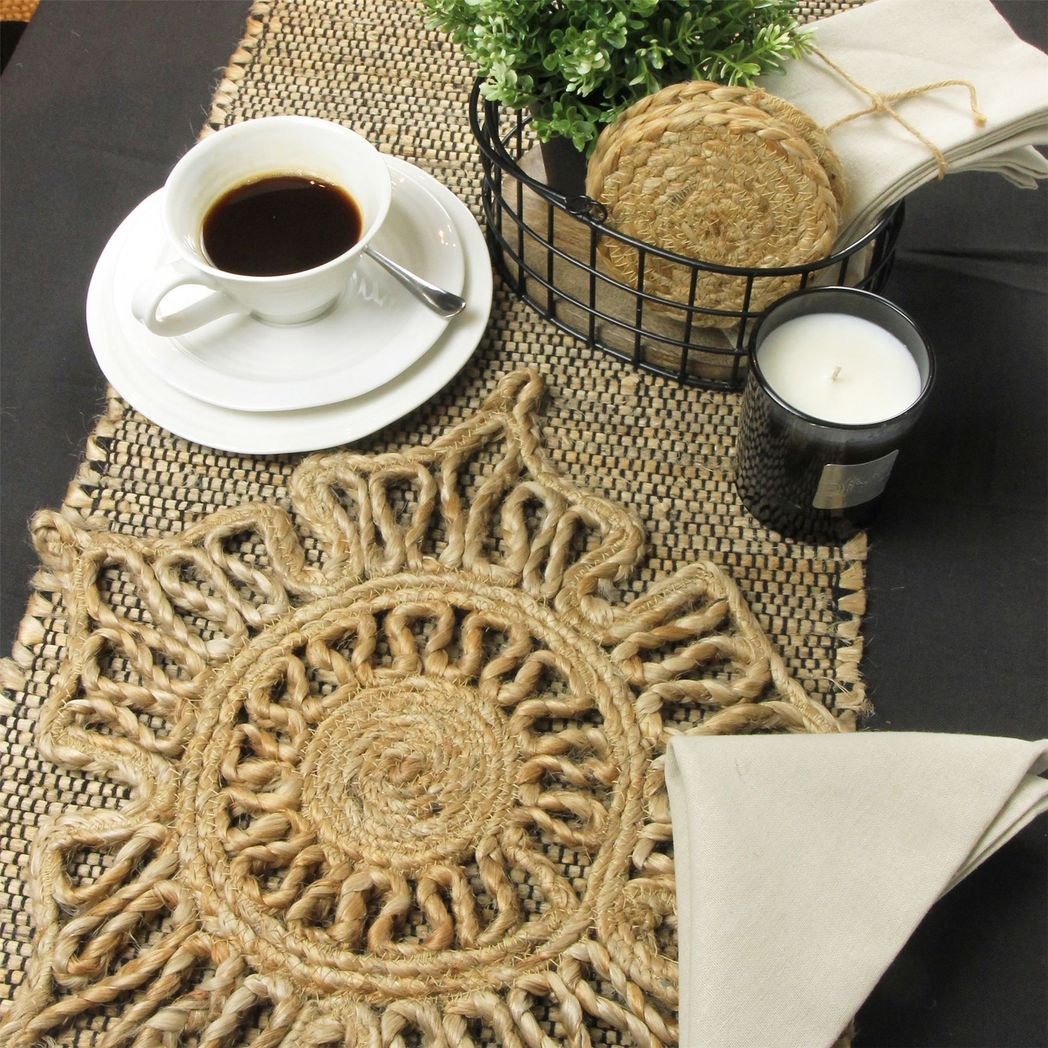 Esselle Home Severn Jute Star Placemats, Set of 2 – Naturelle Floral Table Setting, 36x36cm, Natural