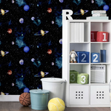 Arthouse Cosmos Space Wallpaper with Planets & Stars – 3D Photographic Effect Kids Room Covering, Charcoal