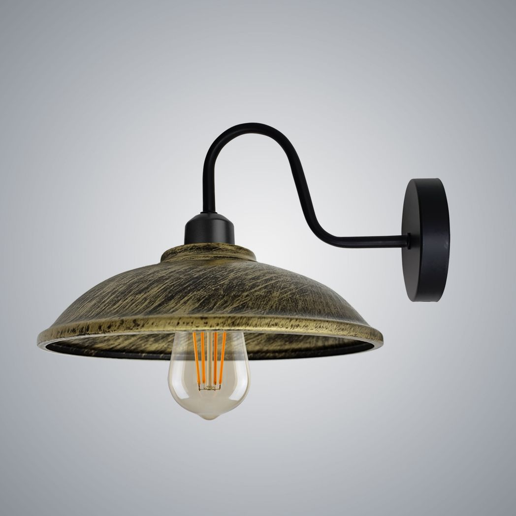 Vintage Swan Neck Wall Light, Hemisphere Shade, E27 Socket – Dimmable Indoor Wall Sconce, Brushed Brass