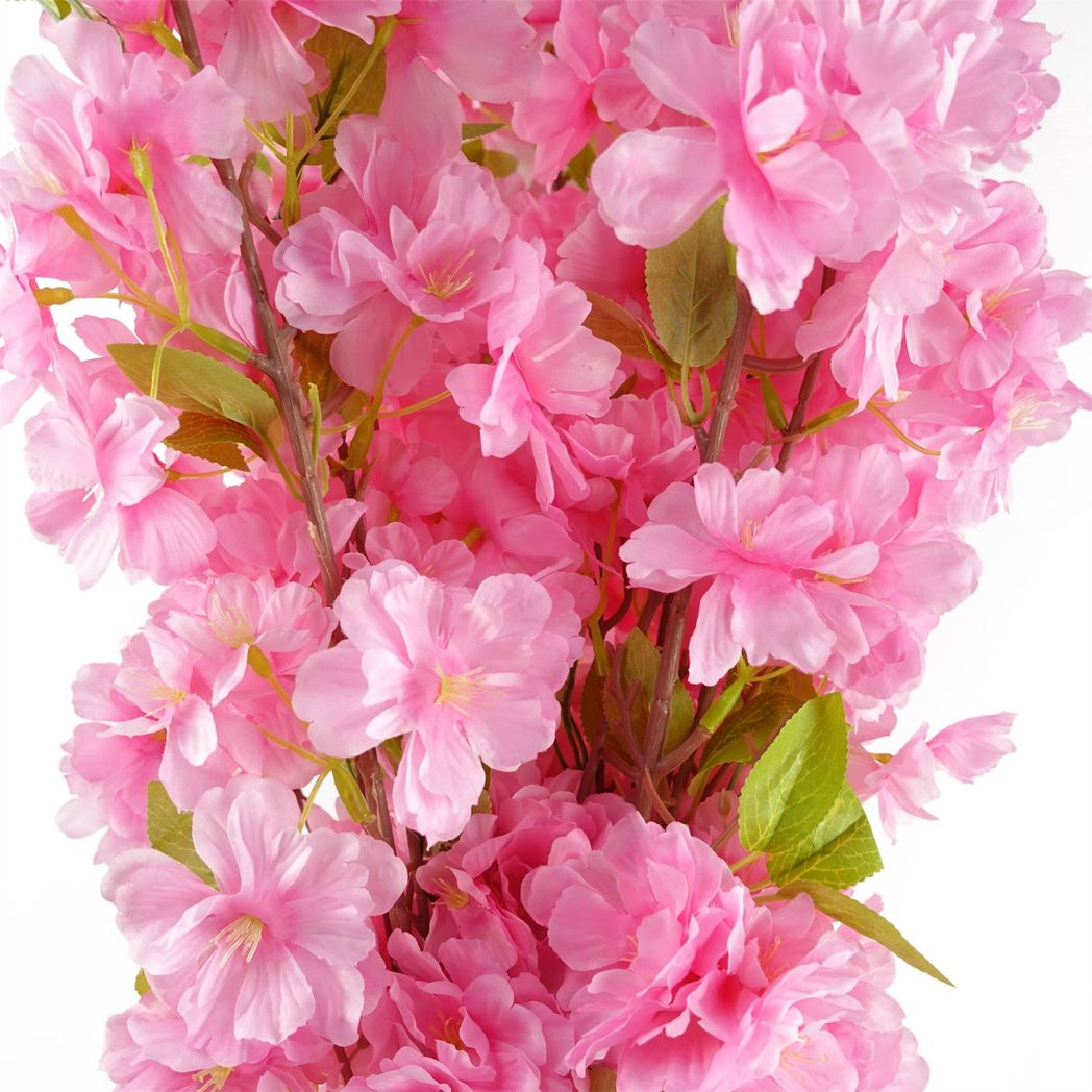 Pack of 6 Artificial Pink Blossom Stems, 100cm with Silk Flowers and Leaves – Home Floral Decor