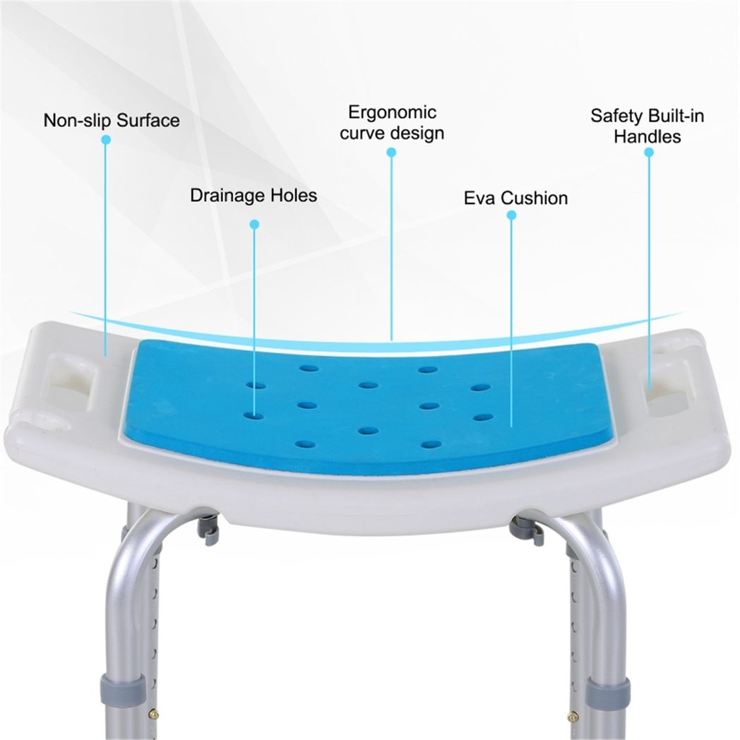 Aluminium Alloy Shower Chair with Side Handles, 6 Height Levels, 300lbs Capacity – Non-Slip Bath Stool