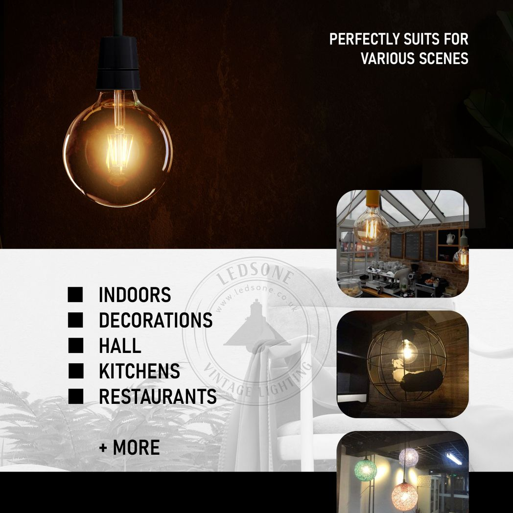 Ledsone 10 Pack G125 Vintage Edison LED Bulbs, 8W E27 – Dimmable Amber Glass, Warm White 2700K
