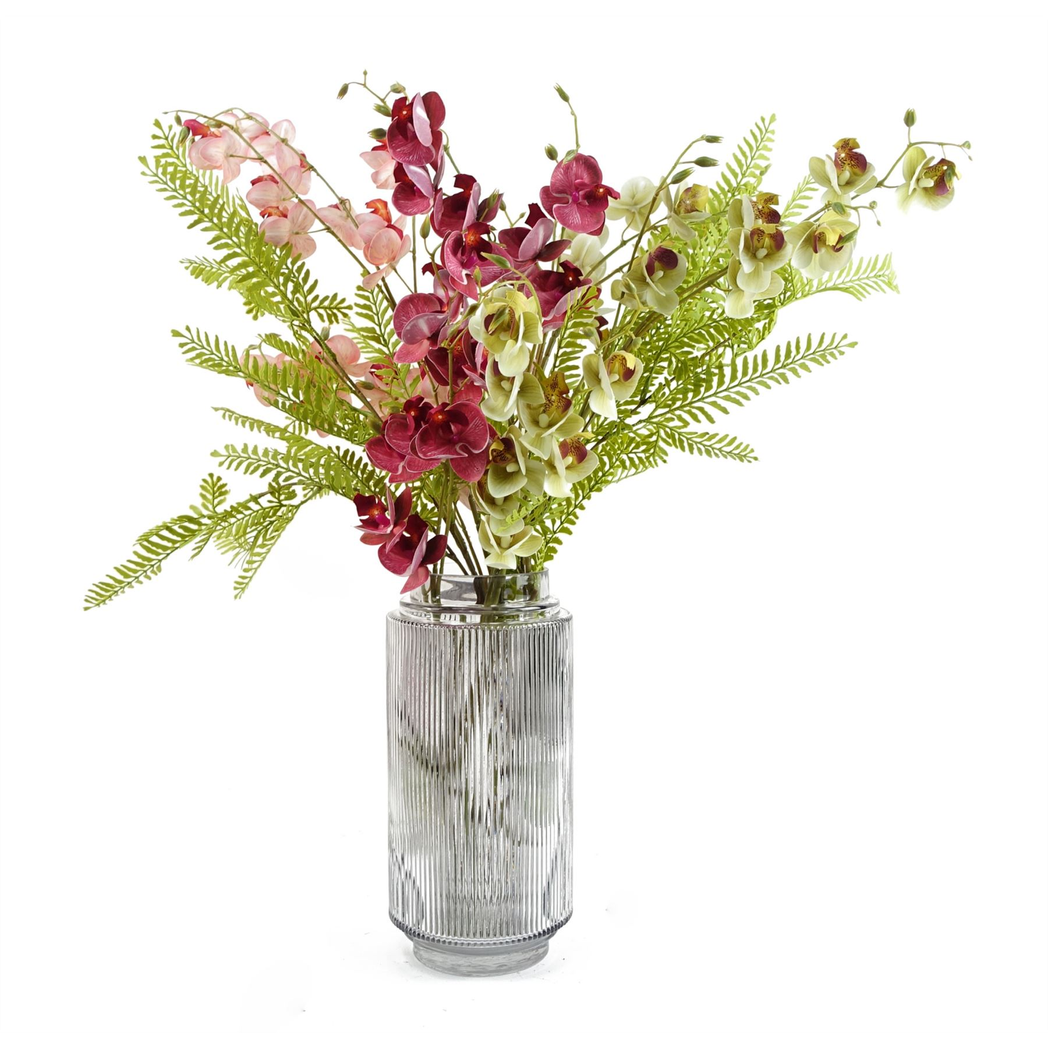 Leaf Pack of 6 Dark Pink Artificial Mini Orchid Stems, 80cm with 10 Flowers Each – Wired Faux Flowers