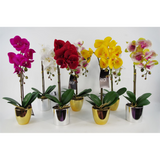 Leaf 46cm Artificial Orchid with 6 Real Touch Flowers – White in Gold Decorative Pot