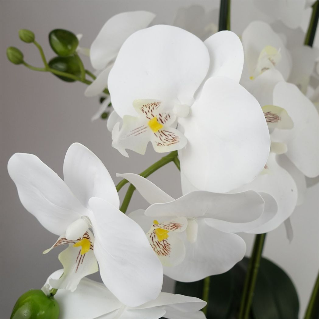 Leaf 60cm Artificial Orchid in White and Gold Ceramic Planter – Realistic PVC Flowers, Ready-to-Display Home Decor