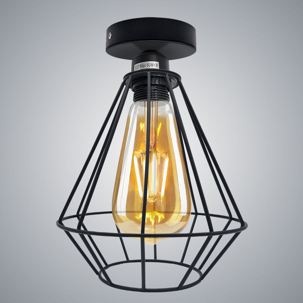 Vintage Industrial Round Wire Cage Ceiling Light with Metal Ceiling Rose & E27 Holder – Max 60W