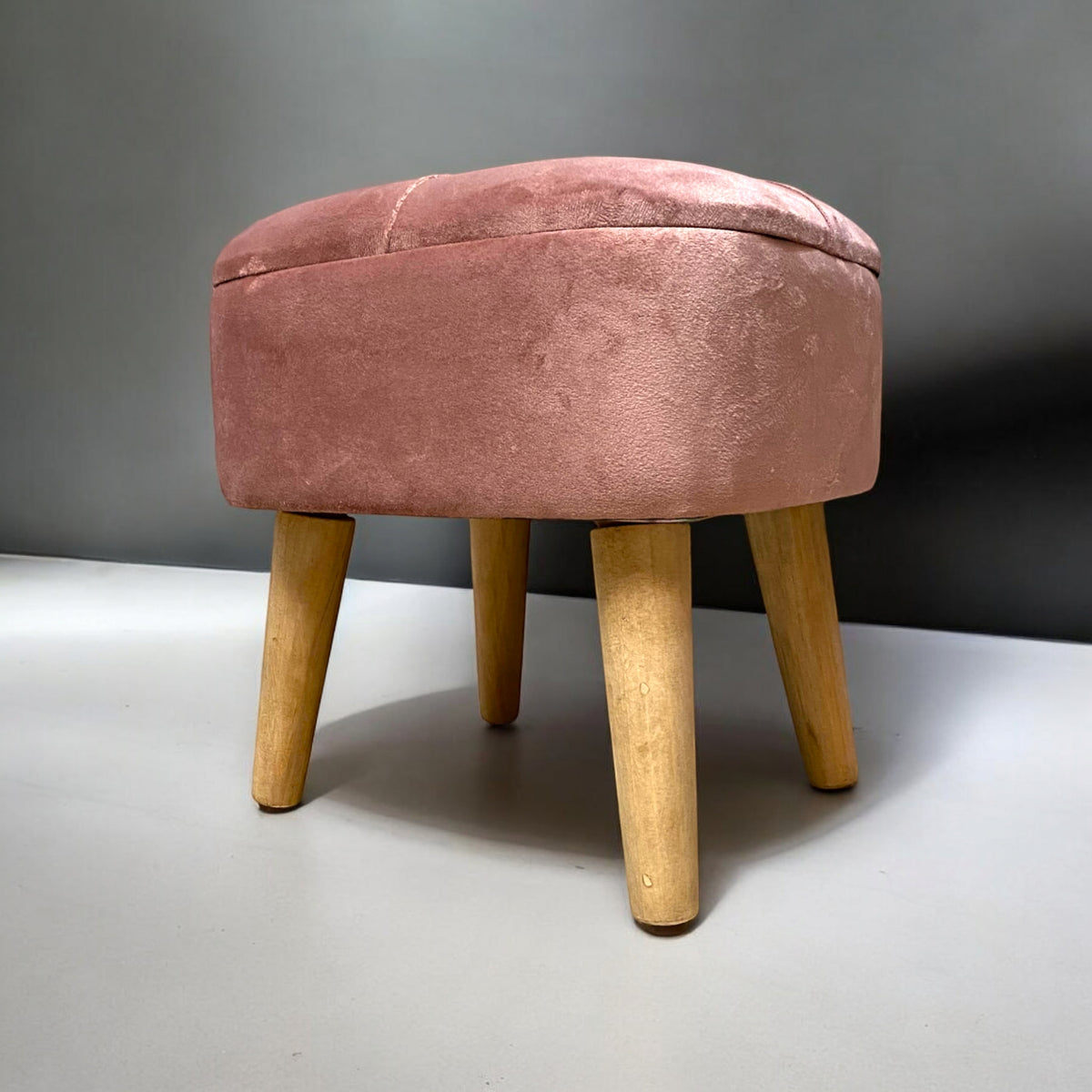 AcaciaHome Round Velvet Ottoman Footstool with Lift-Up Storage – Traditional Pattern for Living Room or Office, Pink