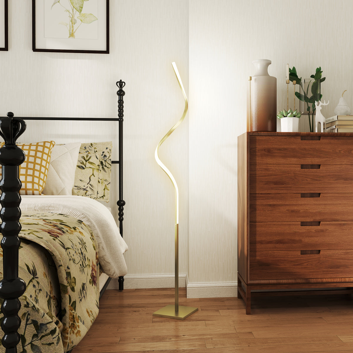 HOMCOM LED Floor Lamp, 3 Brightness Levels – Gold