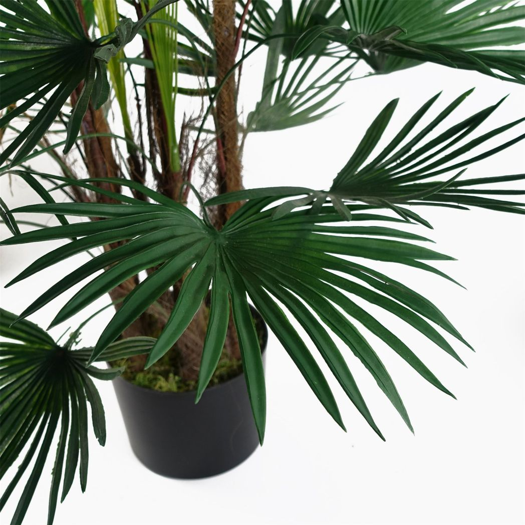 Leaf 120cm Artificial Fan Palm Tree with Weighted Black Pot – Realistic Faux Plant for Home