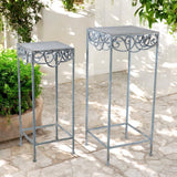 AcaciaHome Blue & Gold Nesting Planters with Stand – Set of 2 Art Deco Metal Plant Pot Tables