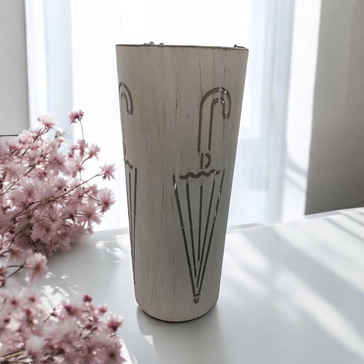 Cream Metal Umbrella Stand, 49cm – Sleek Umbrella Holder for Hallways, Entryways and Offices, Design Finish