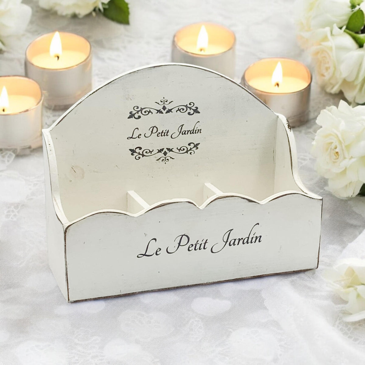 36cm Wooden Shabby White Frilly Box Photo Frame – Country-Style Home Decor