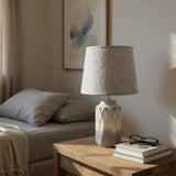 AcaciaHome Grey Two-Tone Ceramic Table Lamp with Drum Shade – 40cm Bedside & Desk Lighting