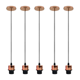 5 Pack Industrial Rose Gold Pendant Light Holders with 95cm Cable – E27 Vintage Ceiling Fittings