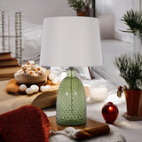 AcaciaHome Cream Ceramic Table Lamp with Drum Shade – Durable Striped Design, Handmade Shade