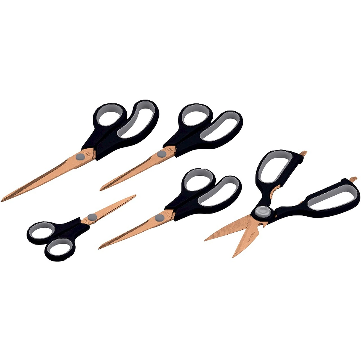 Avilo 5 Piece Titanium Scissors Set – Kitchen, Dressmaking, Snip and General-Purpose, Easy Grip Handles