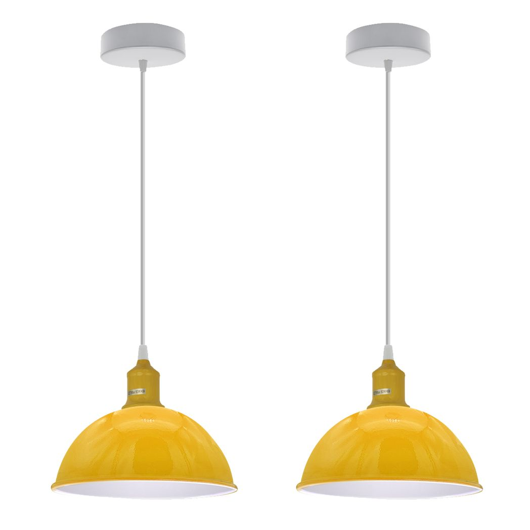 Yellow Dome Metal Pendant Shades, 21cm – 2 Pack