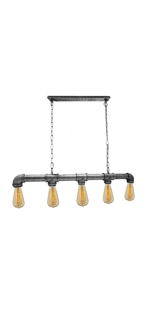Ledsone Brushed Silver Waterpipe 5 Light Chandelier – Industrial Retro Ceiling Light for Living Room