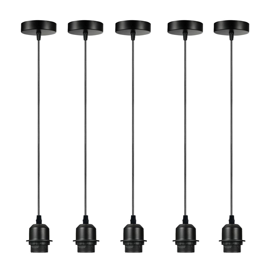 5 Pack Industrial Black Pendant Light Holders with 95cm Cable – E27 Vintage Ceiling Fittings