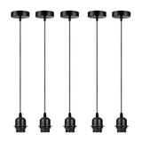 5 Pack Industrial Black Pendant Light Holders with 95cm Cable – E27 Vintage Ceiling Fittings
