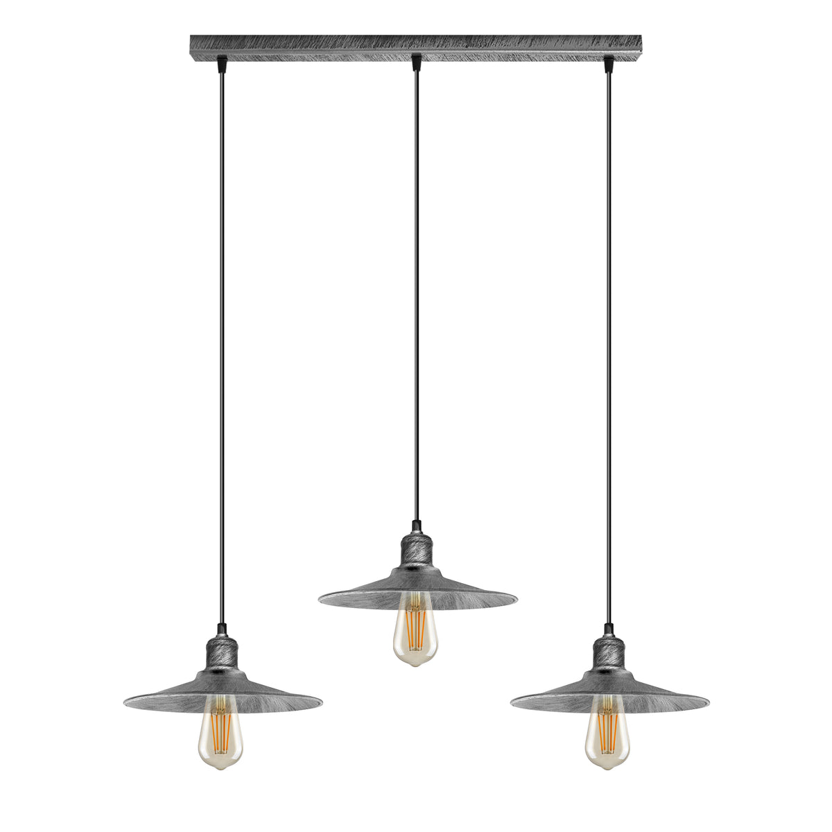 LEDSONE 3 Head Vintage Metal Cone Pendant Light with Rectangle Base, E27 Holders & 95cm Cables – Island Lighting