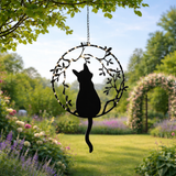 Avilo Hanging Solar Cat Garden Light with 24cm Chain – Powder-Coated Iron Outdoor Decoration