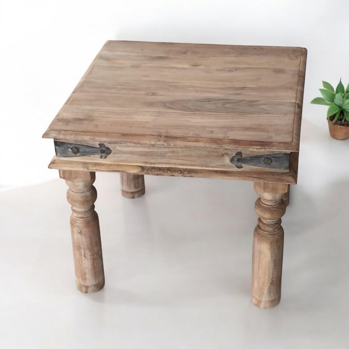AcaciaHome 45cm Wooden Square Side Table with Natural Wood Finish – Compact Table for Living Room, Bedroom or Office