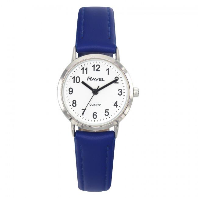 Ravel Ladies Classic Watch – White Dial, Blue Leather Strap