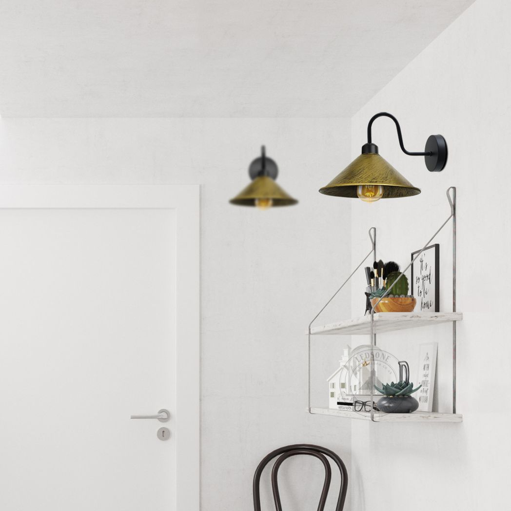 Vintage Swan Neck Wall Light with Cone Shade and E27 Socket – Dimmable Indoor Wall Sconce, Brushed Brass