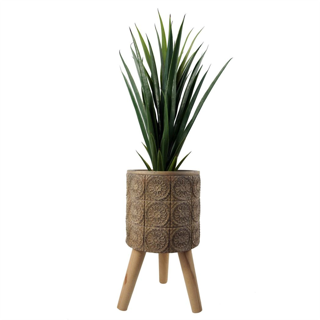 Zandi Flowers Composite Large Planter, 40cm x 21.5cm – Garden Plant Pot, Brown & Grey