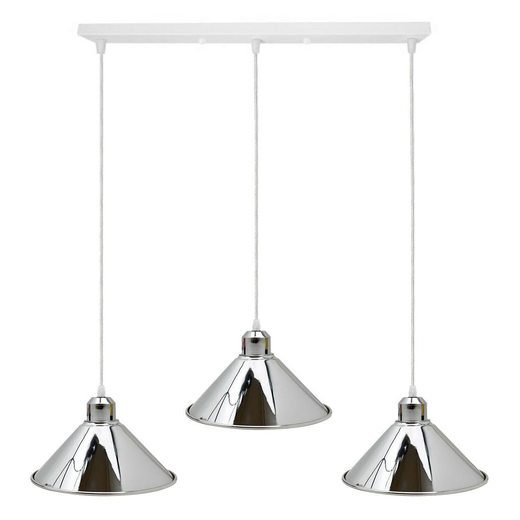 LEDSone 3-Way Modern Industrial Chrome Cone Pendant Light, Linear Bar – Indoor Hanging Light, Chrome
