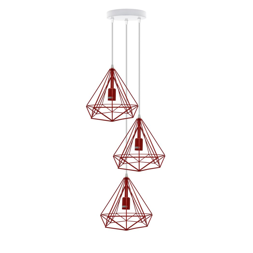 LEDSONE 3-Head Round Base Vintage Industrial Cage Pendant Light, E27 Dimmable – Loft Style Metal Lamp