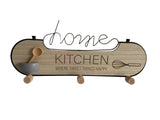 AcaciaHome Wall Mounted Wooden Kitchen Shelf with 3 Iron Hooks – Floating MDF Mug Holder Organiser, Beige