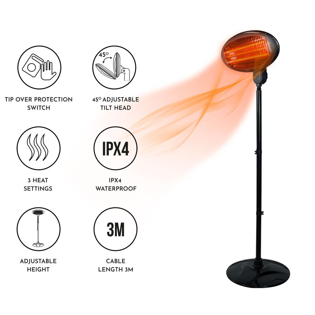 Debonair Adjustable Height Waterproof Quartz Patio Heater, 3 Heat Settings – Indoor & Outdoor Warmth