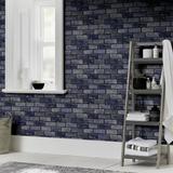 Arthouse Metallic Brick Wallpaper with Gold Highlights – Paste the Paper Feature Wall Covering, Navy and Gold