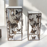 AcaciaHome Art Deco Gold Butterfly Nest of Tables – Square Metal Side Tables with Glass Tops, Gold Finish