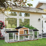 PawHut Two-Tier Wooden Rabbit Hutch with Two Runs, Slide-Out Trays & Ramp – Outdoor Guinea Pig Hutch