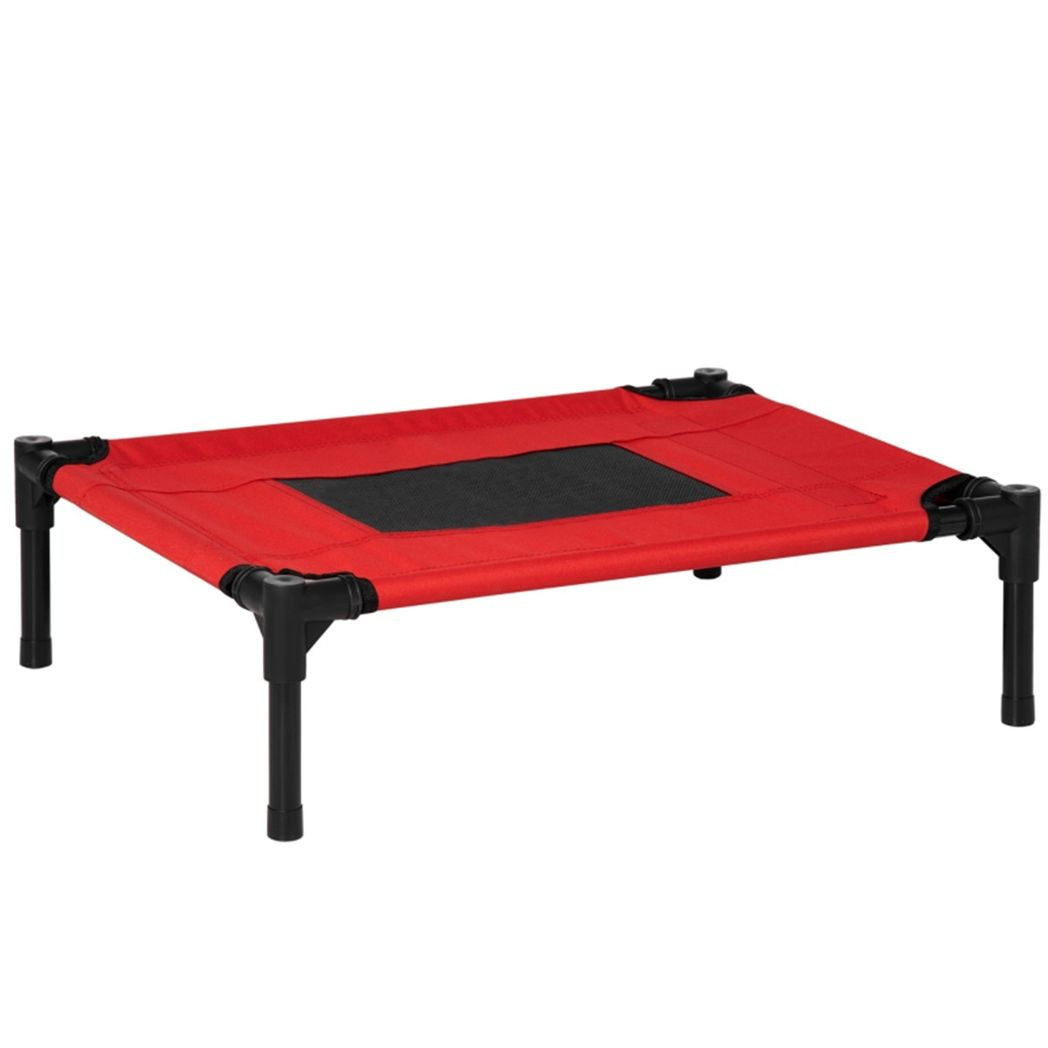 PawHut Raised Pet Bed for Small Dogs with Metal Frame & Breathable Fabric – Indoor and Outdoor, Red and Black