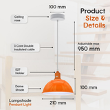Orange Dome Metal Pendant Shades, 21cm – 2 Pack