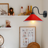 Red Cone Wall Light with Swan Neck Arm, E27 Base & Black Sconce – Dimmable Vintage Indoor Wall Lamp