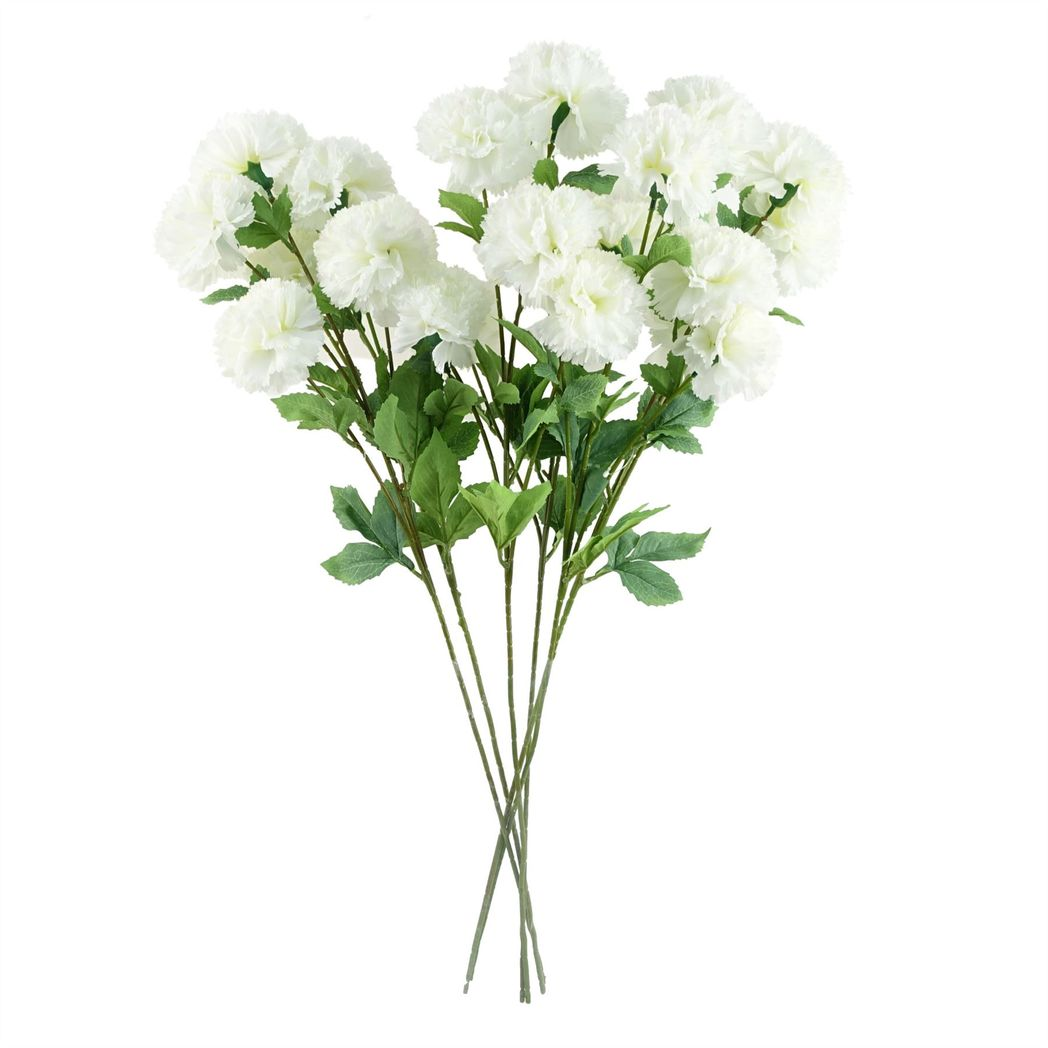Pack of 6 x 70cm White Artificial Carnation Stem – 24 Flowers
