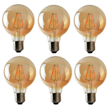 Ledsone 6-Pack E27 G95 Dimmable LED Edison Bulbs – Vintage Amber Glass Filament Lamps, 2700K Warm White