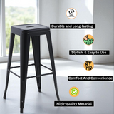 76 cm Industrial Metal Bar Stool with Steel Frame – Sturdy Seating for Kitchen Islands and Home Bars, Black