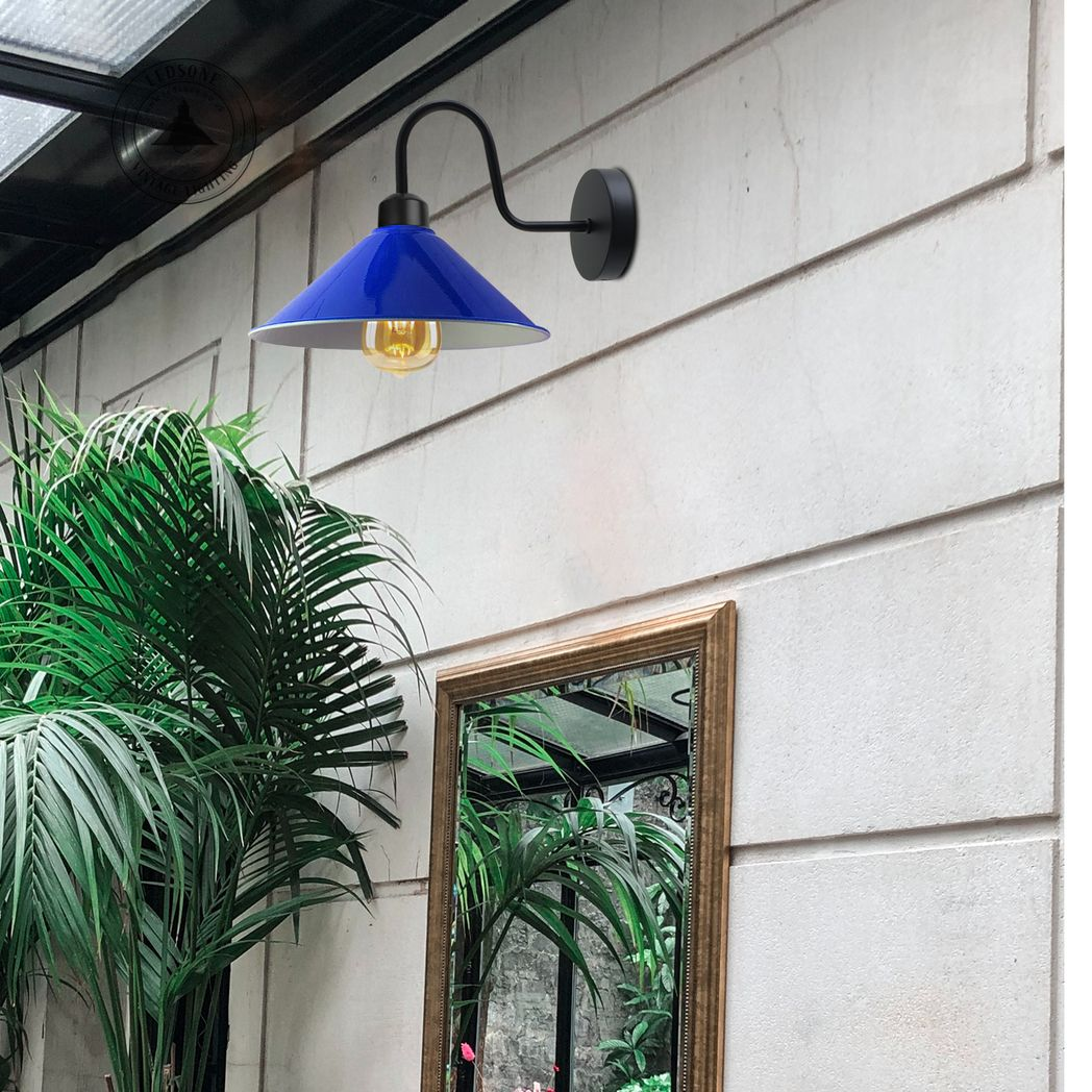 Vintage Swan Neck Wall Light with Cone Shade and E27 Socket – Dimmable Indoor Wall Sconce, Navy Blue