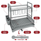 Vinsani 2-Tier Detachable Dish Drainer – Space-Saving Vertical Kitchen Drying Rack, Grey