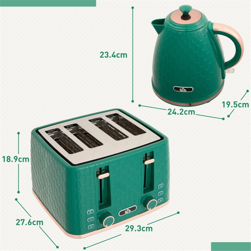 Honeycomb 1.7L Fast Boil Kettle & 4-Slice Toaster Set – Matching Breakfast Duo with Browning Settings