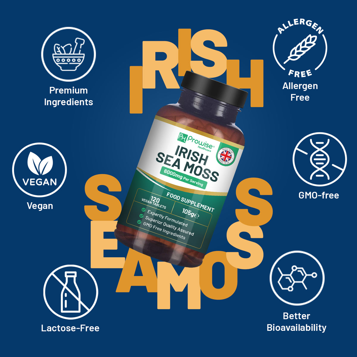 Prowise Irish Sea Moss Tablets 6000mg – High Strength Vegan Supplement, 120 Tablets, UK Made