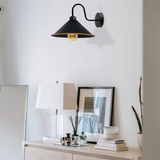 Vintage Swan Neck Wall Light with Cone Shade and E27 Socket – Dimmable Indoor Wall Sconce, Black and Gold